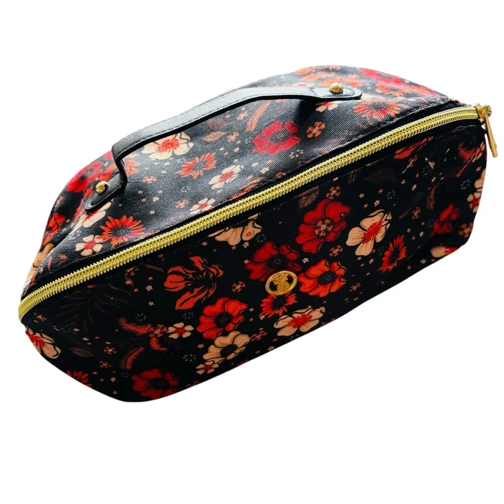 NWOT Simply Southern Black Red Orange Large Floral Cosmetic Bag with Gold Zipper